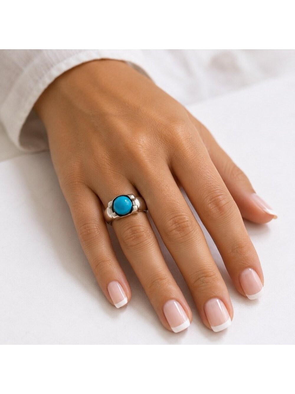 VTG 925 Sterling Silver Blue Moon Cabochon Ring Modernist Statement Ring SZ 6.5